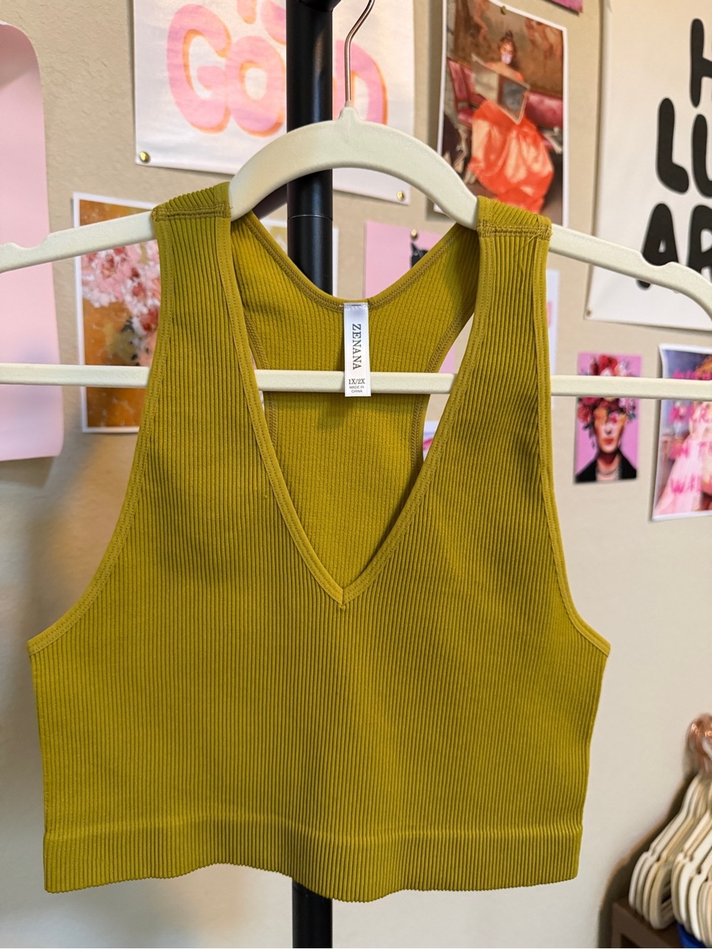 Zenana Outfitters Mustard Ribbed V-Neck Crop Tank